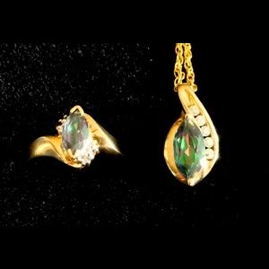 Mystic Fire Topaz 10K Necklace & Ring Set!!